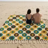 Bloom Fringe Blanket next to an adult for size