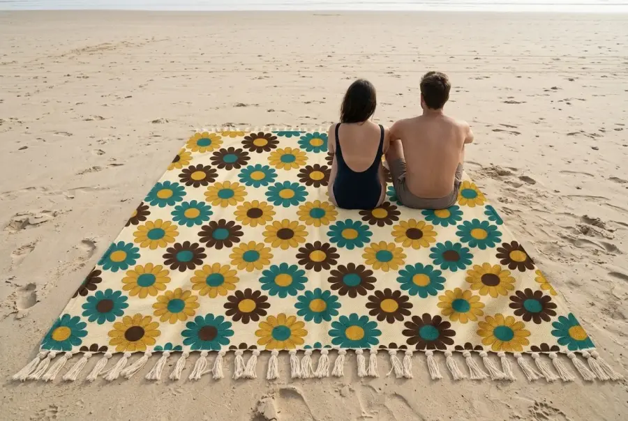 Bloom Fringe Blanket next to an adult for size