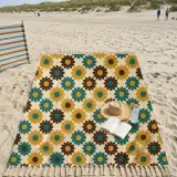 Bloom Fringe Blanket set up on the beach