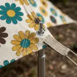 Bloom Shade Sail, close-up of the print and stitching