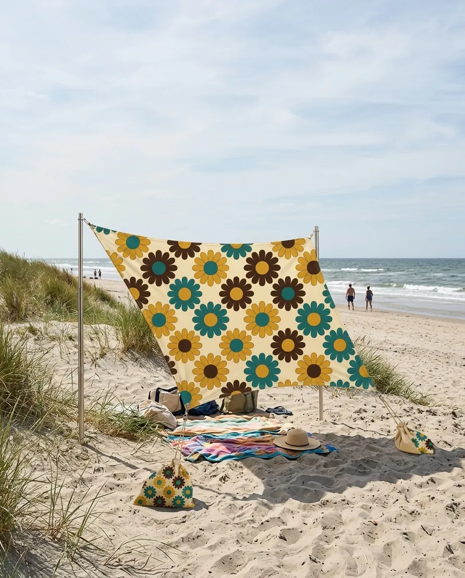 Bloom Shade Sail set up on the beach