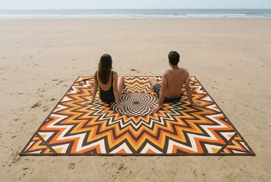 Helios Beach Blanket next to an adult for size