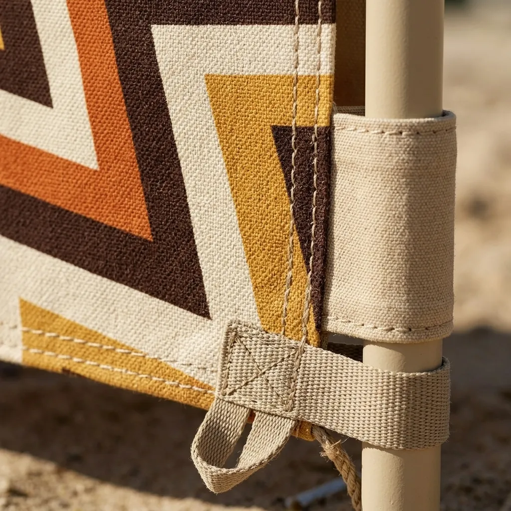 Helios Cabana Shade, close-up of the print and stitching