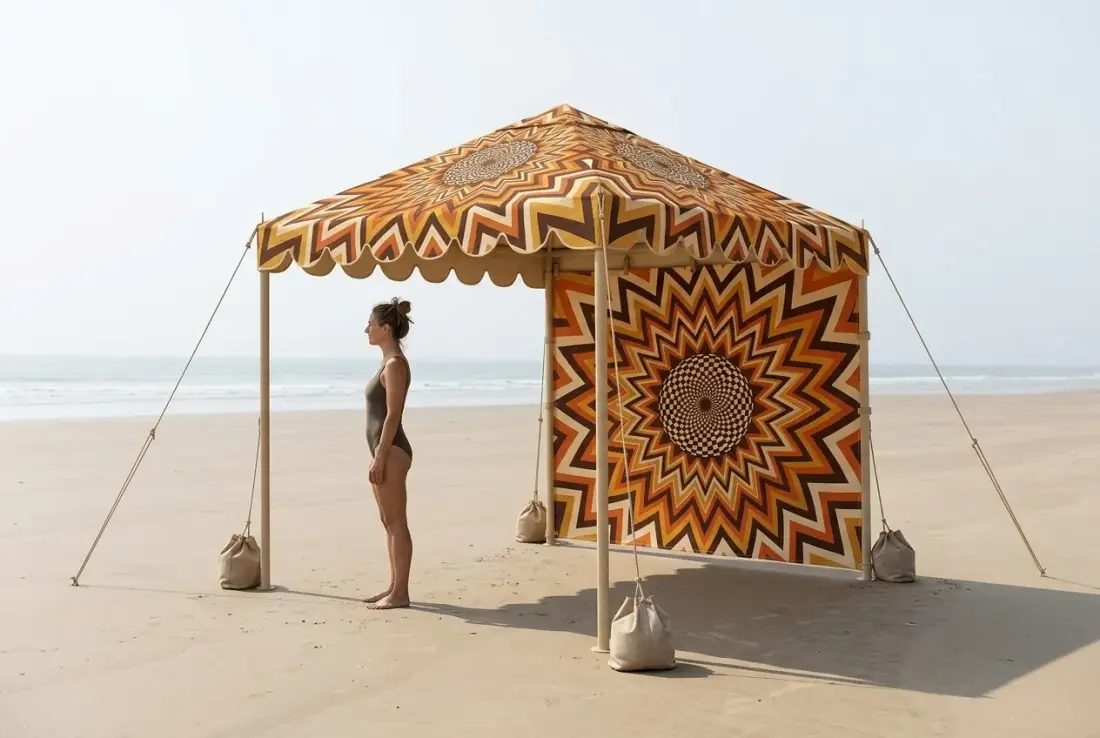 Helios Cabana Shade next to an adult for size