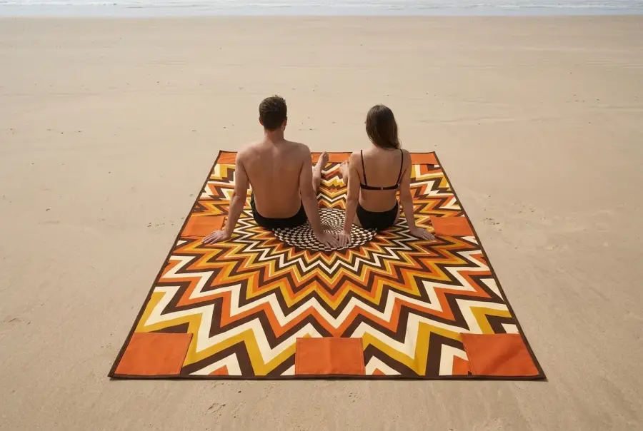 Helios Oversized Blanket next to an adult for size