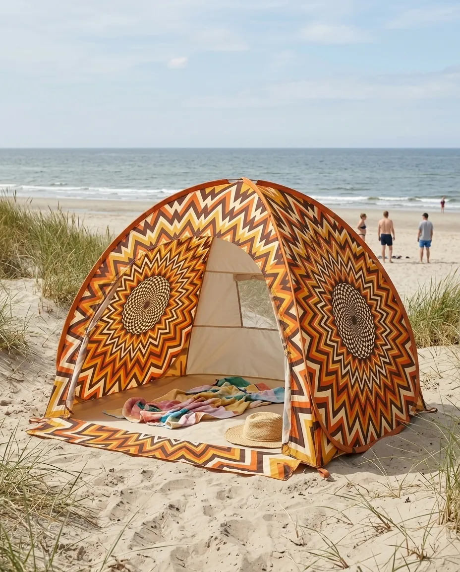Helios Pop-Up Beach Tent set up on the beach