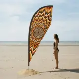 Helios Teardrop Flag next to an adult for size