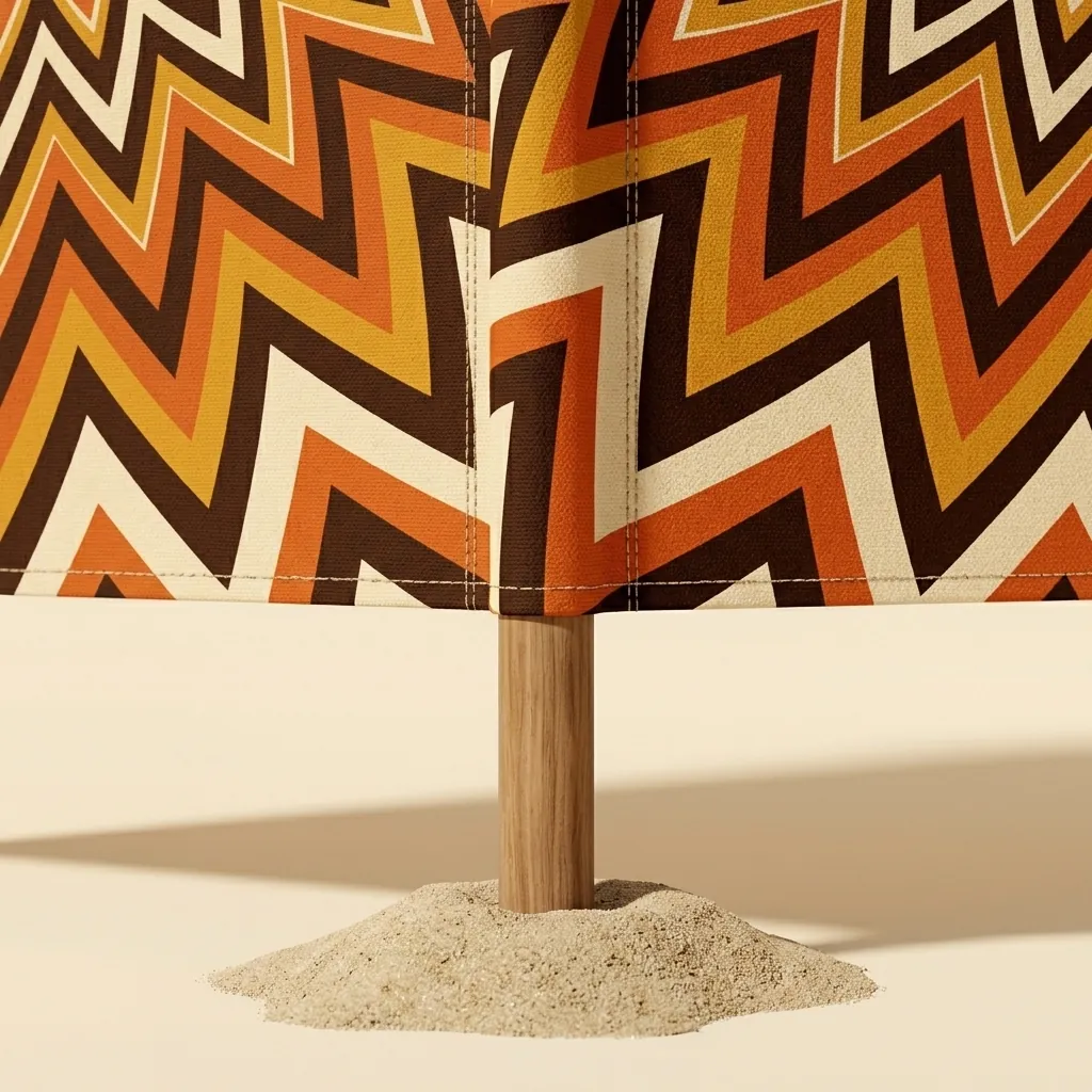 Helios Windbreak, 4 Poles, close-up of the print and stitching