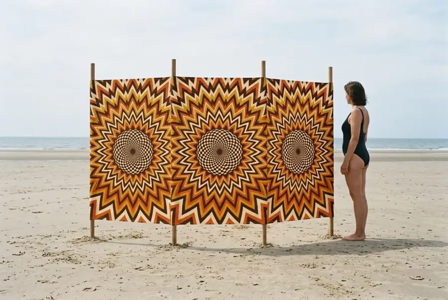 Helios Windbreak, 4 Poles next to an adult for size