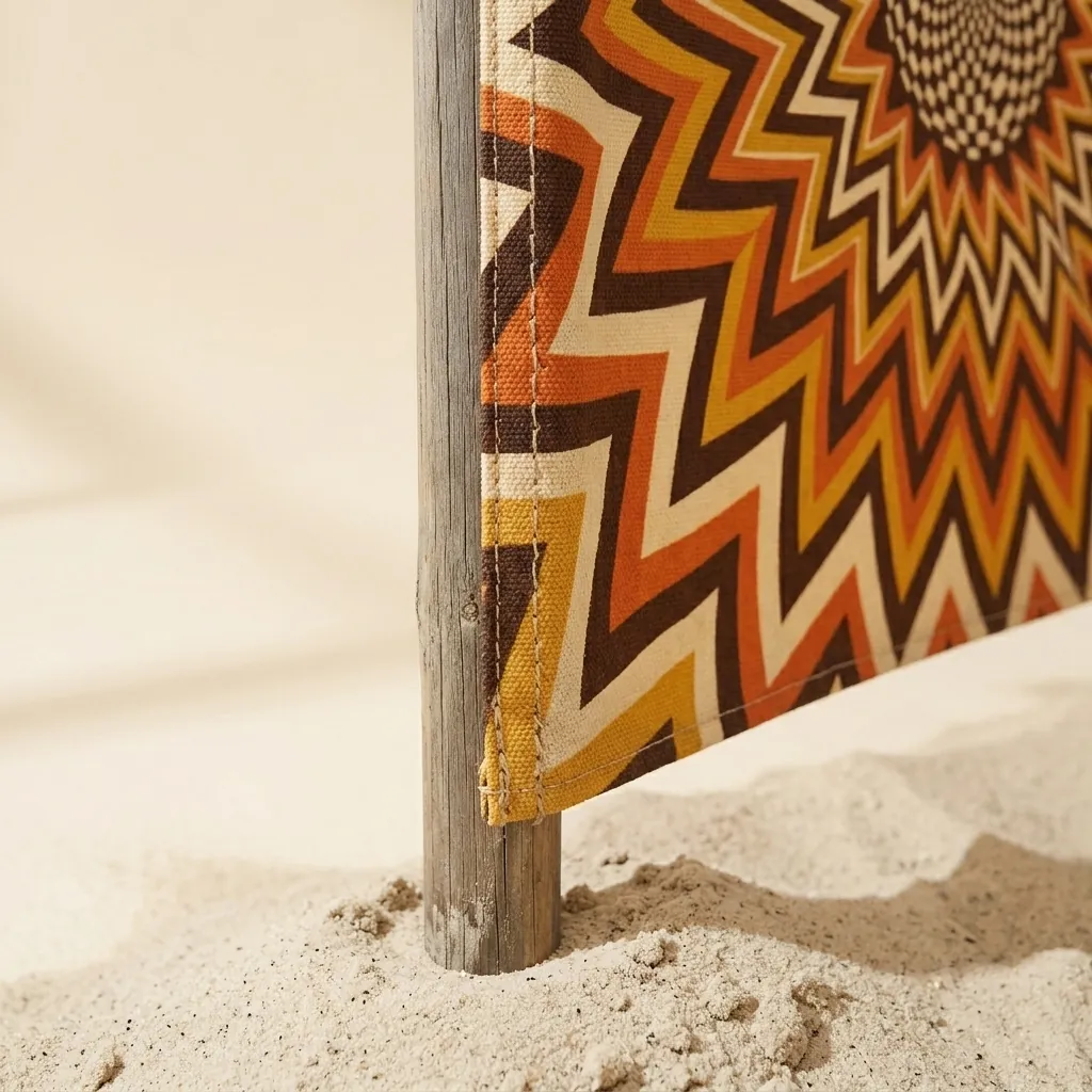 Helios Windbreak, 6 Poles, close-up of the print and stitching