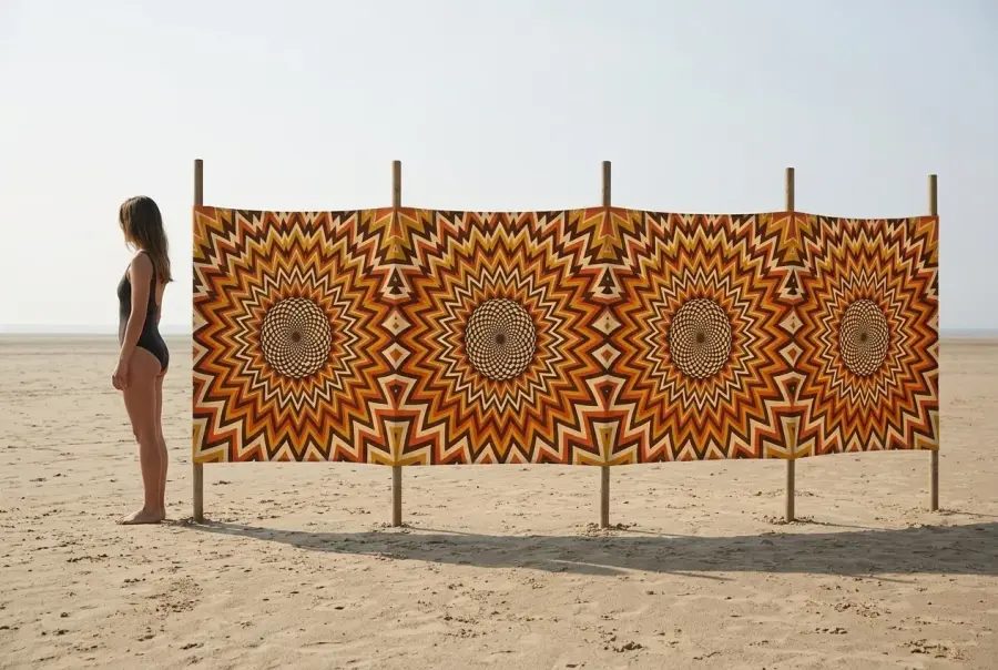 Helios Windbreak, 6 Poles next to an adult for size
