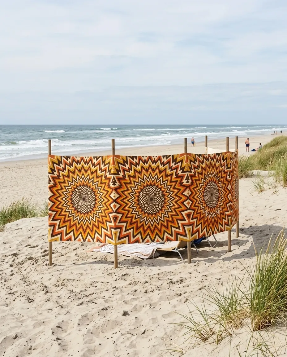 Helios Windbreak, 6 Poles set up on the beach