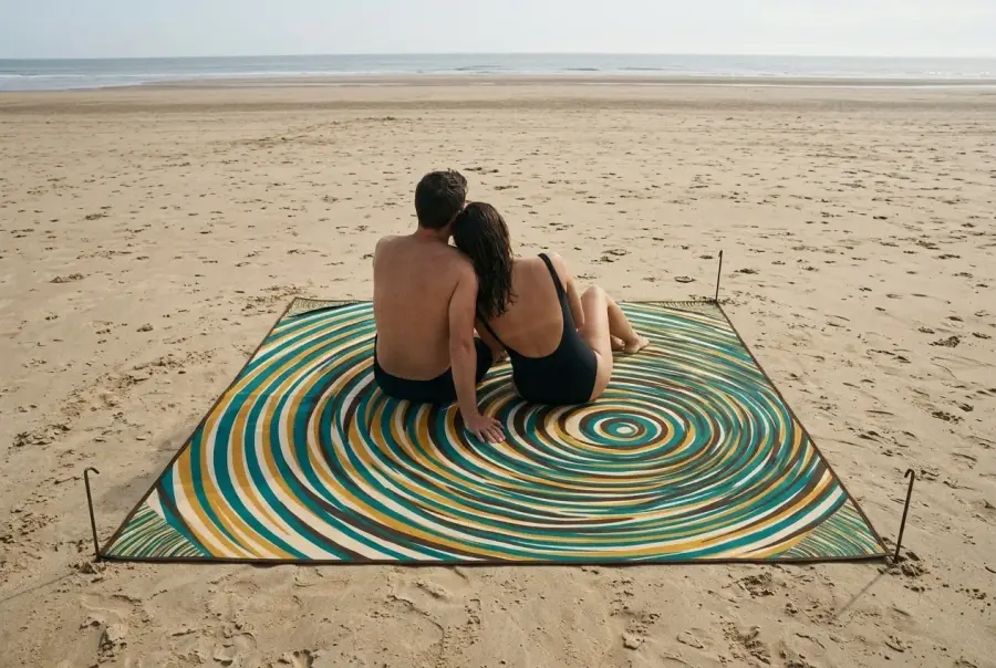 Ripple Beach Blanket next to an adult for size