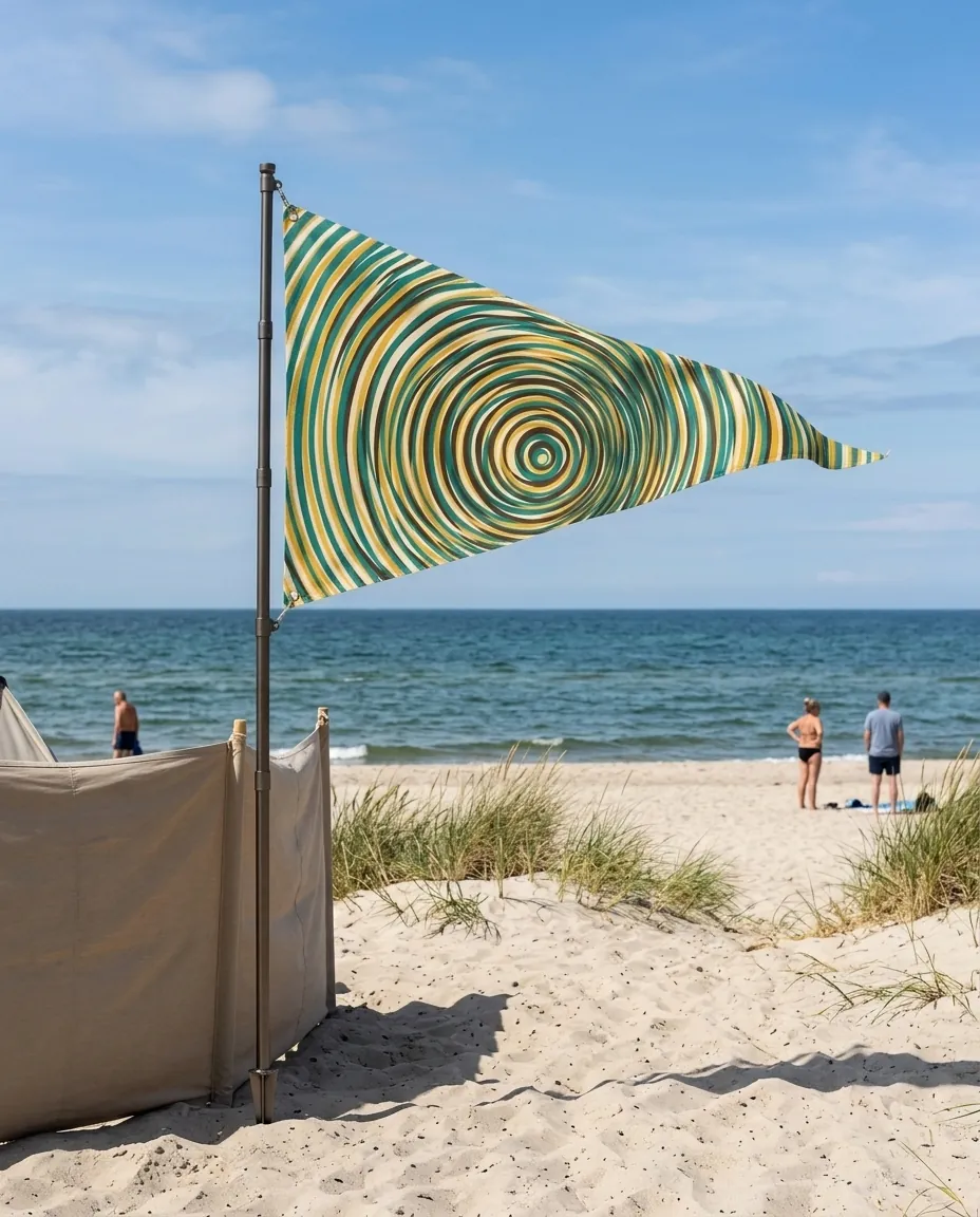 Ripple Pennant Flag set up on the beach