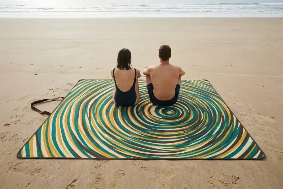 Ripple Roll-Up Mat next to an adult for size