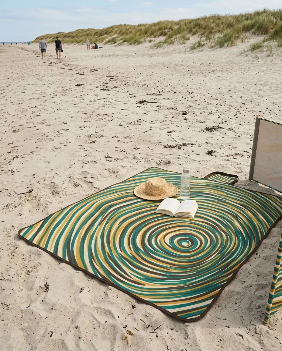 Ripple Roll-Up Mat set up on the beach