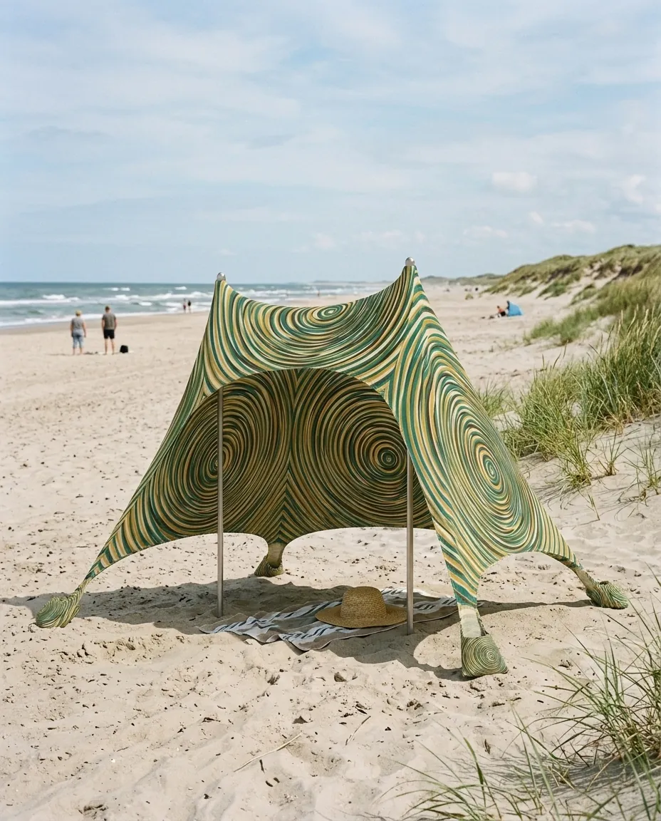 Ripple Stretch Shade set up on the beach