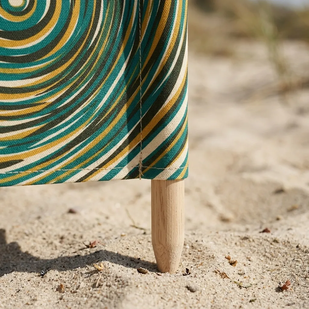 Ripple Windbreak, 3 Poles, close-up of the print and stitching