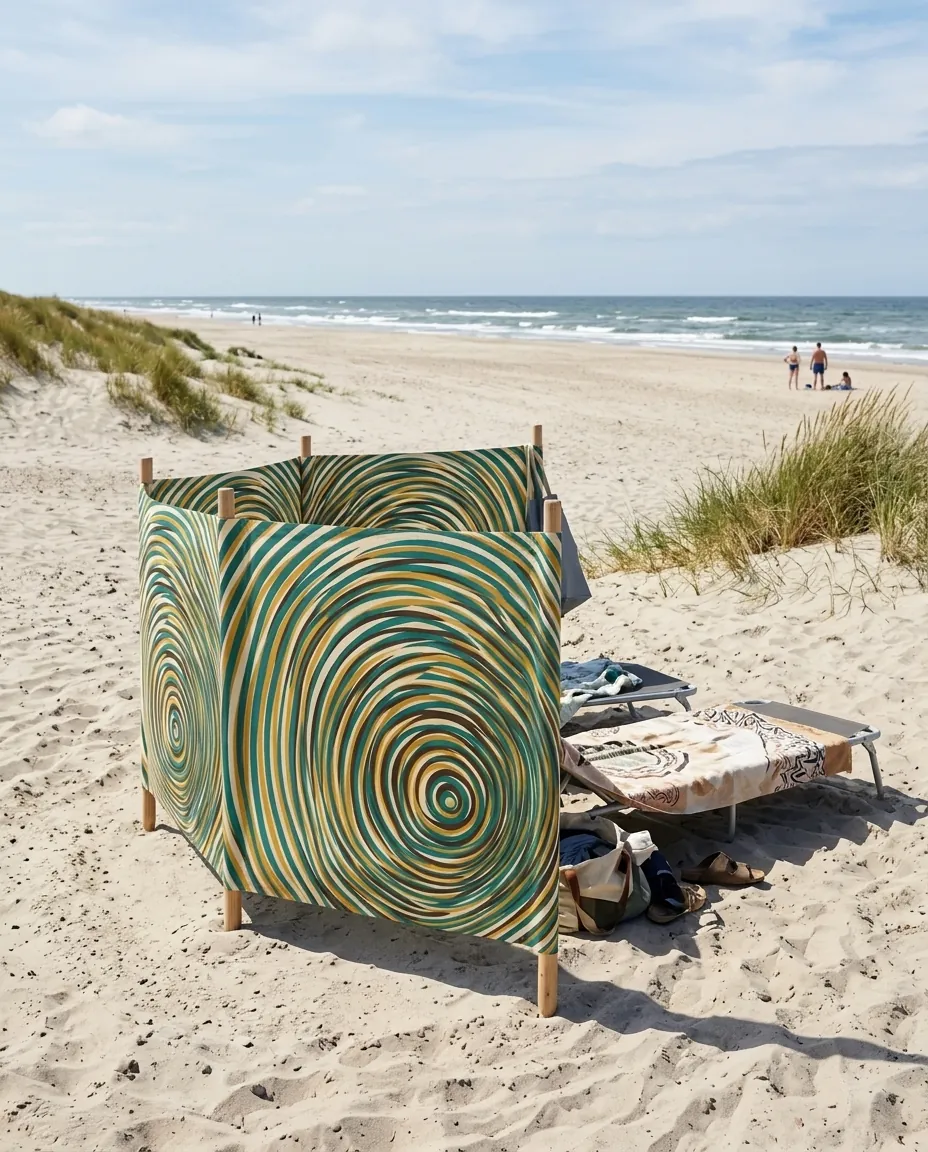 Ripple Windbreak, 3 Poles set up on the beach