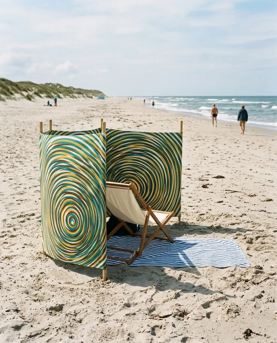 Ripple Windbreak, 4 Poles set up on the beach