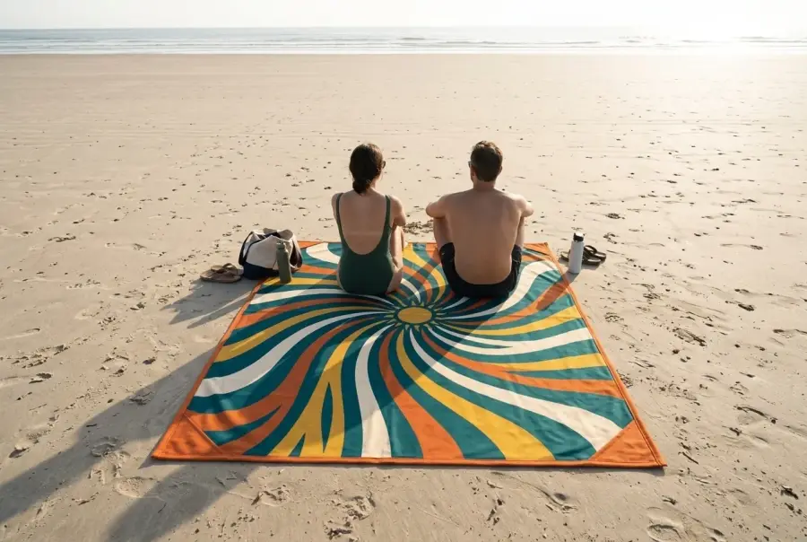 Spiral Beach Blanket next to an adult for size
