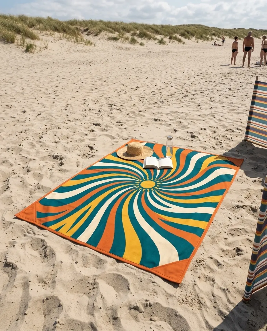 Spiral Beach Blanket set up on the beach