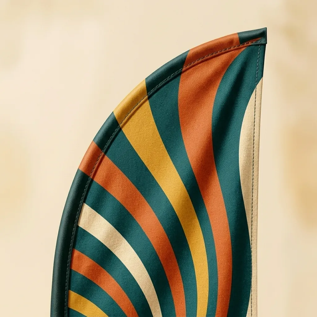 Spiral Feather Flag, close-up of the print and stitching