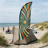 Spiral Feather Flag set up on the beach