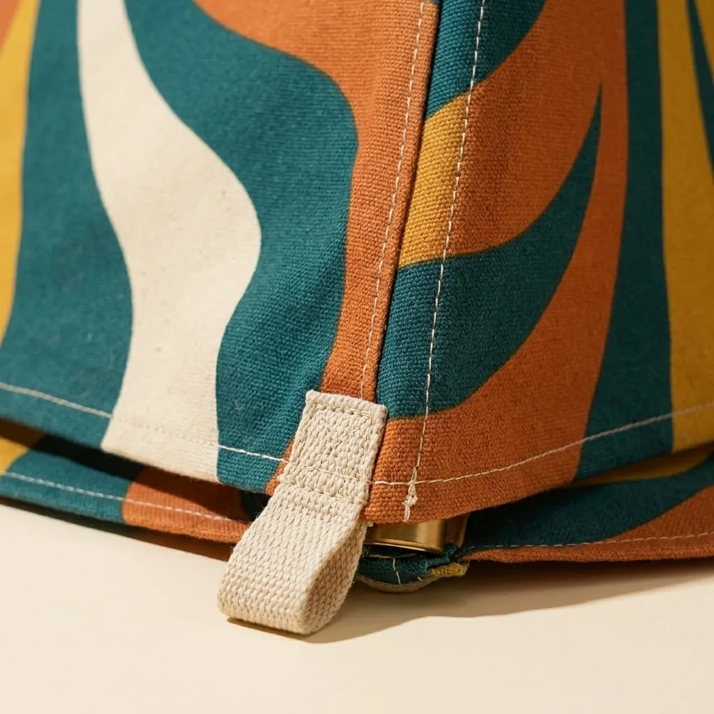 Spiral Tipi Shade, close-up of the print and stitching