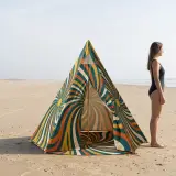 Spiral Tipi Shade next to an adult for size
