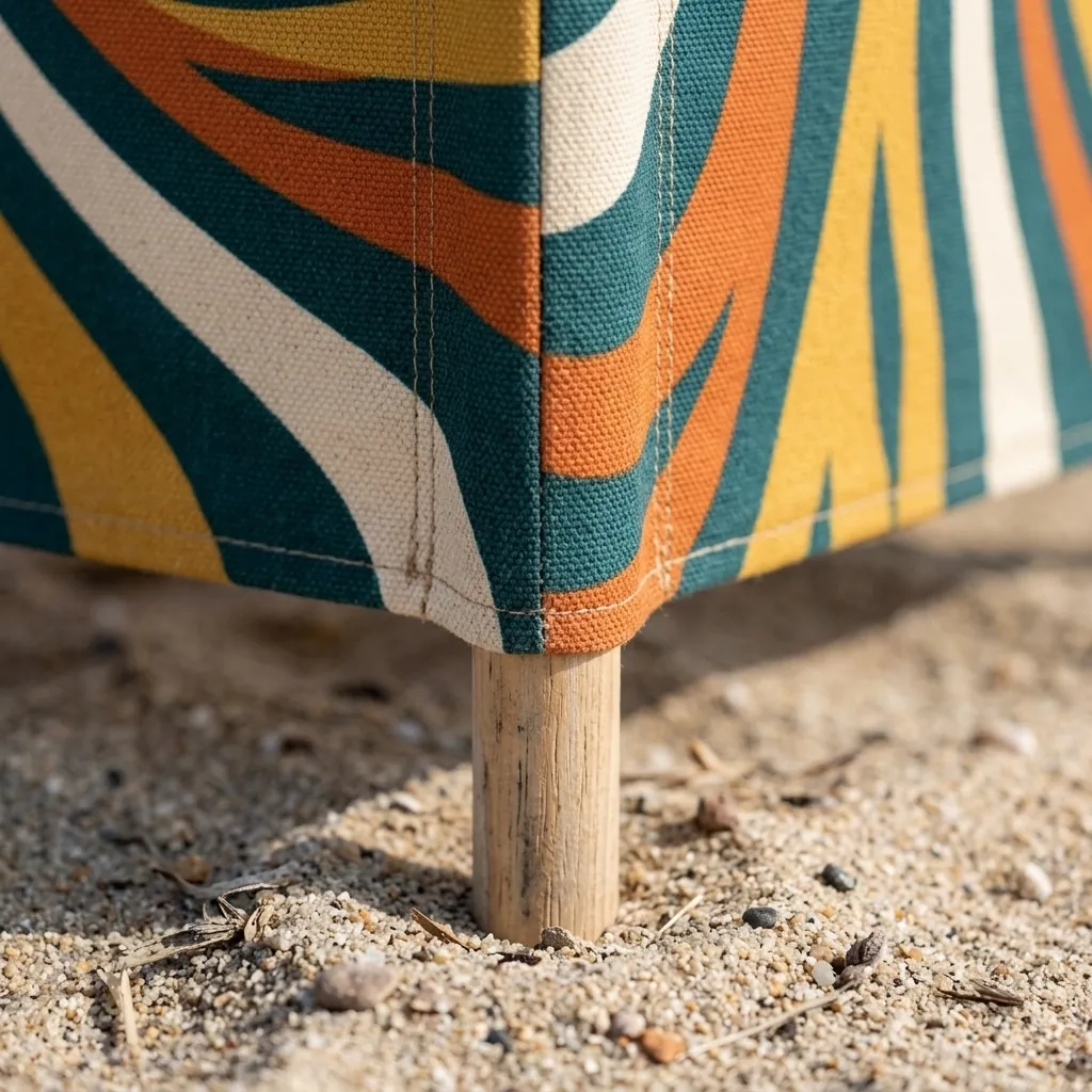 Spiral Windbreak, 4 Poles, close-up of the print and stitching