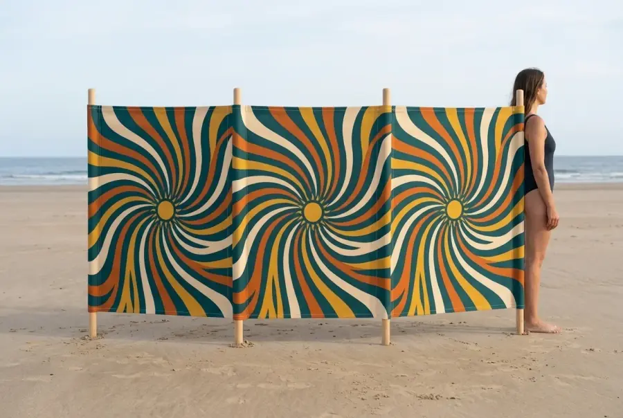 Spiral Windbreak, 4 Poles next to an adult for size