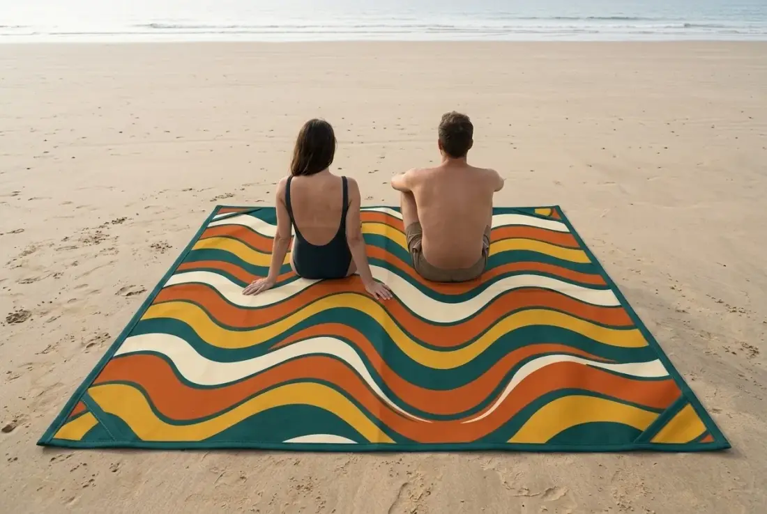 Swell Beach Blanket next to an adult for size
