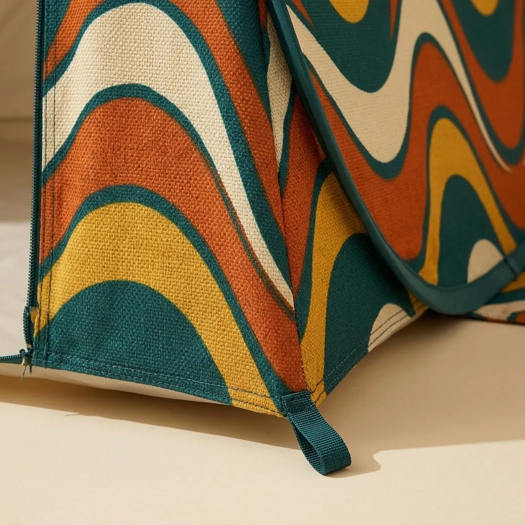 Swell Pop-Up Tent, close-up of the print and stitching