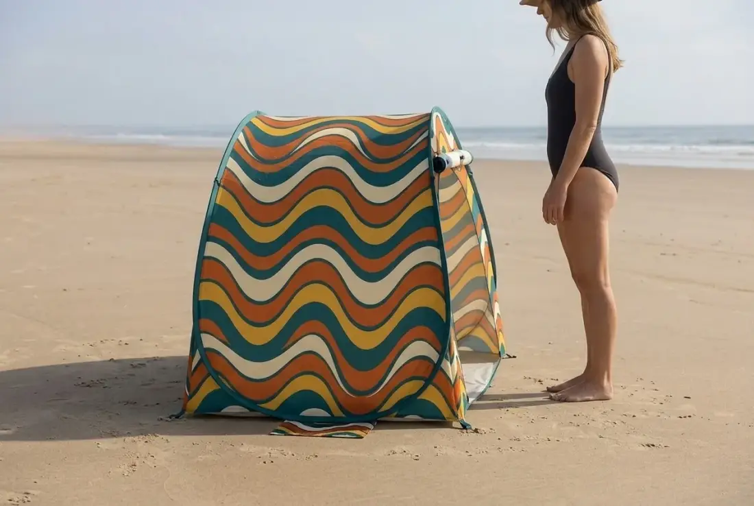 Swell Pop-Up Tent next to an adult for size