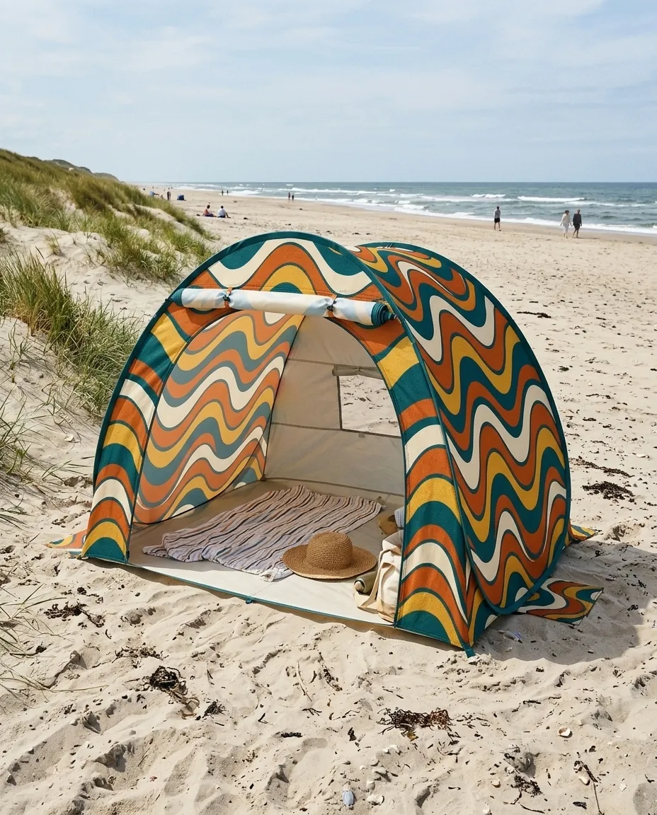 Swell Pop-Up Tent set up on the beach