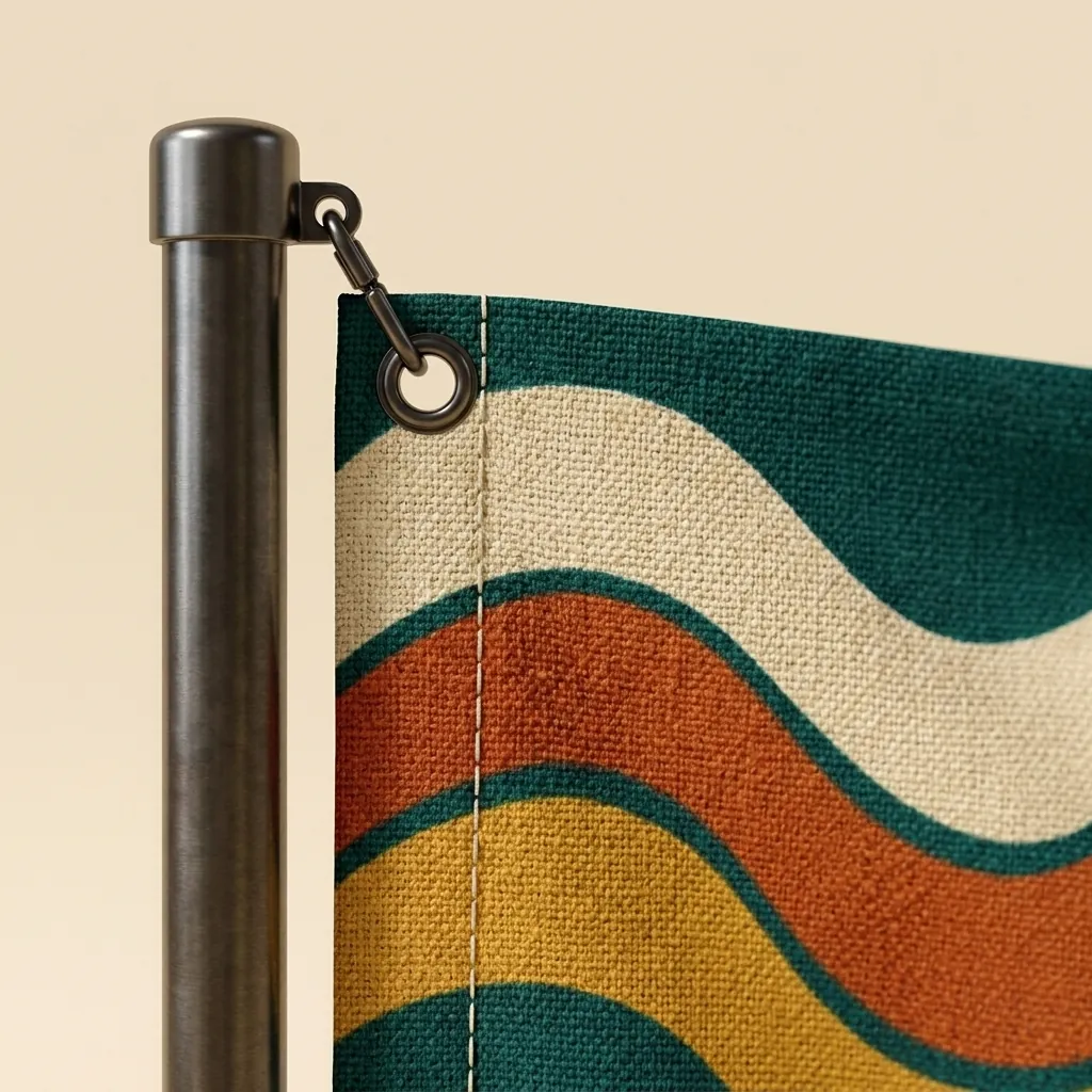 Swell Swallowtail Flag, close-up of the print and stitching