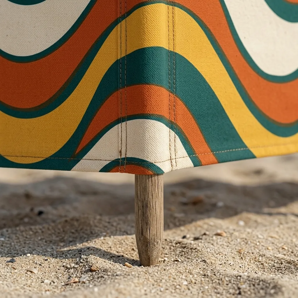 Swell Windbreak, 4 Poles, close-up of the print and stitching