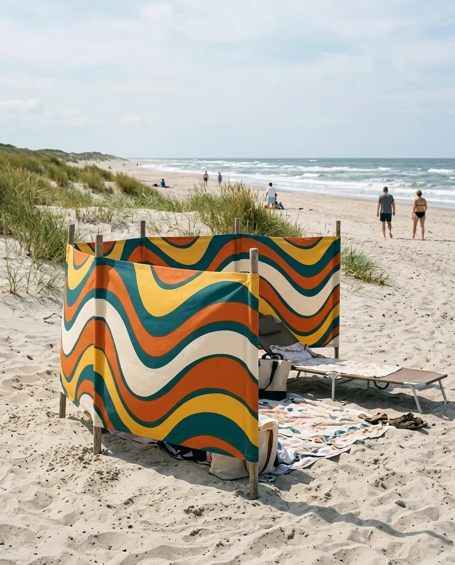 Swell Windbreak, 4 Poles set up on the beach