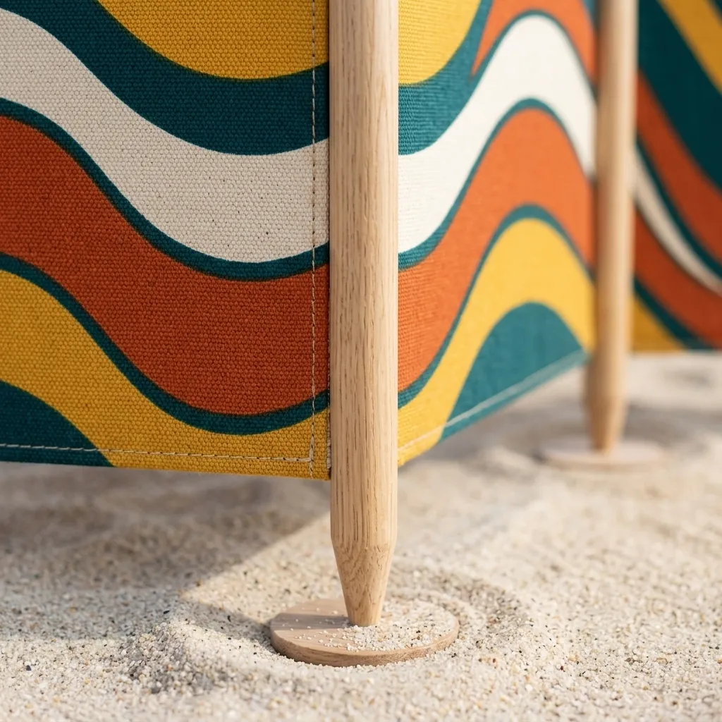 Swell Windbreak, 5 Poles, close-up of the print and stitching