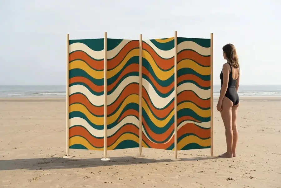 Swell Windbreak, 5 Poles next to an adult for size