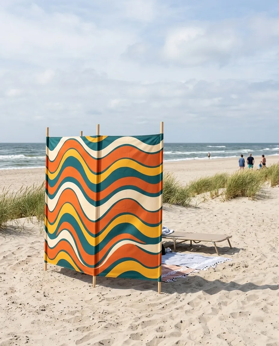 Swell Windbreak, 5 Poles set up on the beach