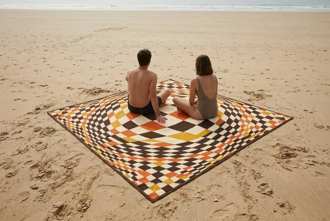 Warp Beach Blanket next to an adult for size