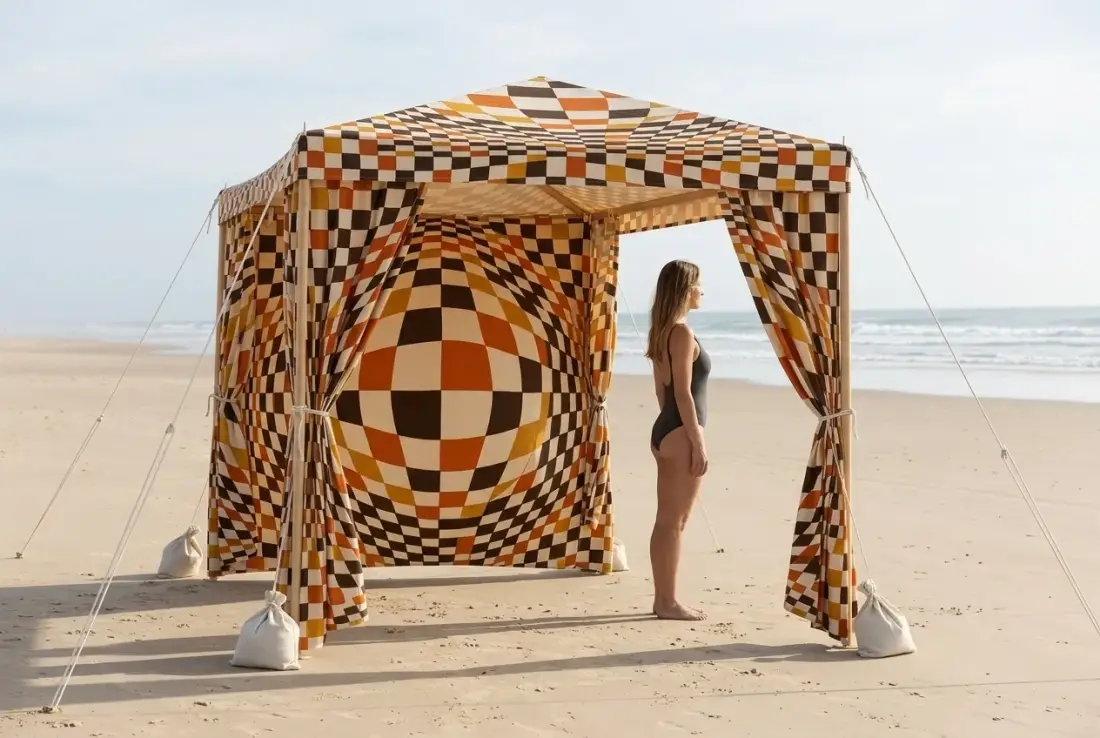 Warp Cabana next to an adult for size