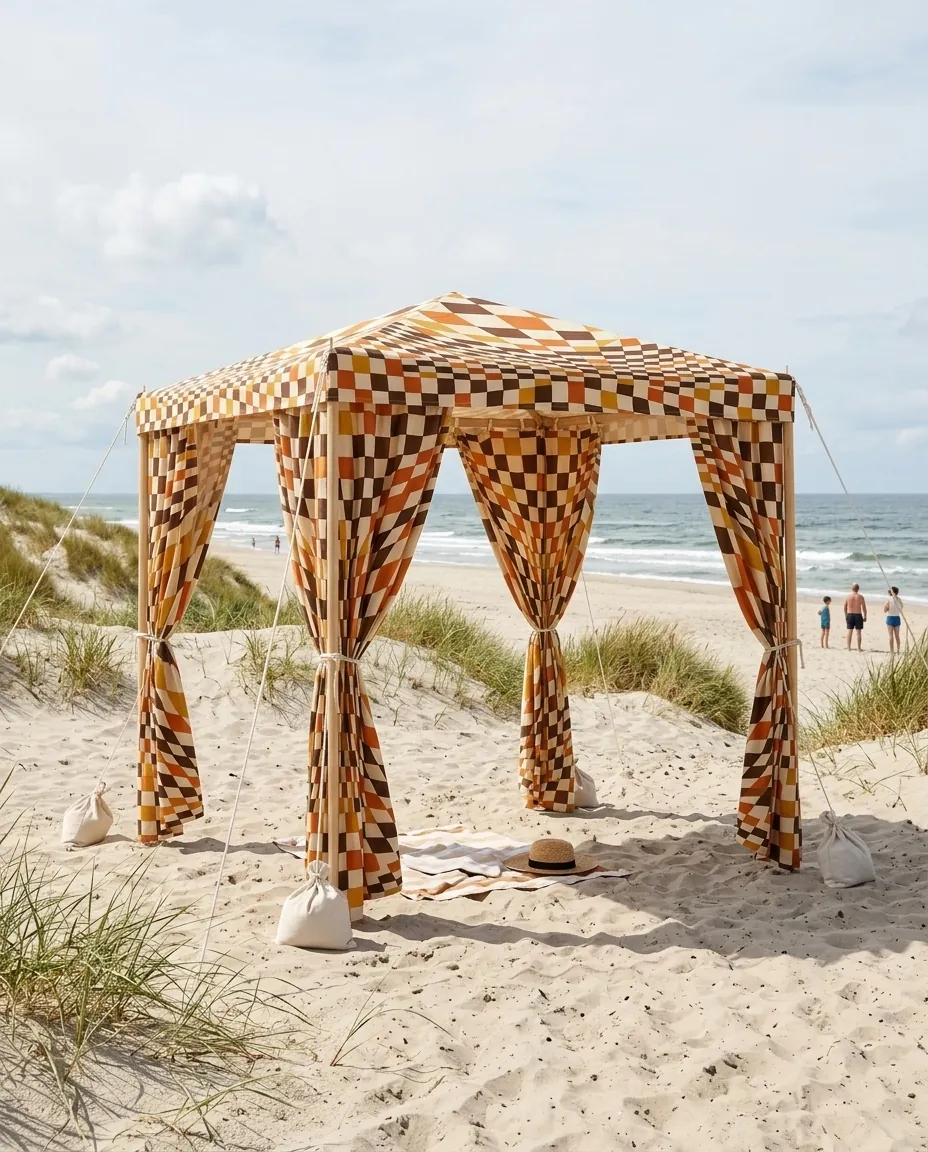 Warp Cabana set up on the beach