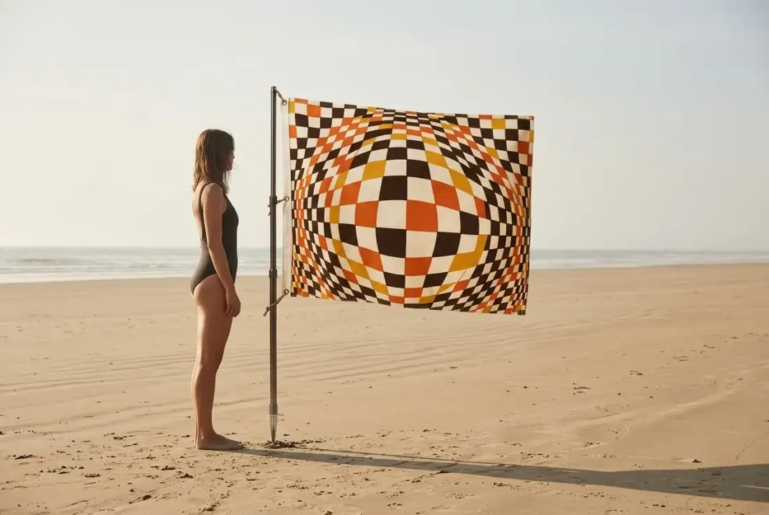Warp Camp Flag next to an adult for size