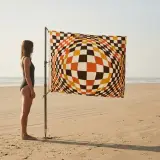 Warp Camp Flag next to an adult for size