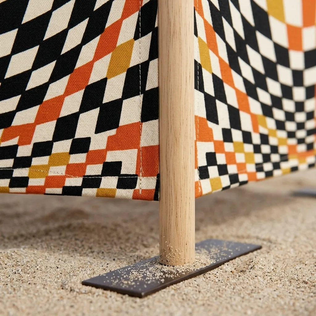 Warp Windbreak, 4 Poles, close-up of the print and stitching
