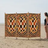 Warp Windbreak, 4 Poles next to an adult for size