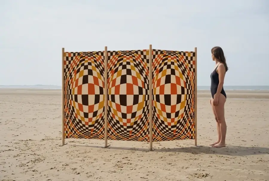 Warp Windbreak, 4 Poles next to an adult for size
